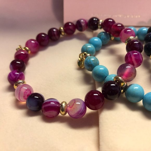 Beaded Gemstone Bangle Bracelets - set of 3 - Picture 4 of 9